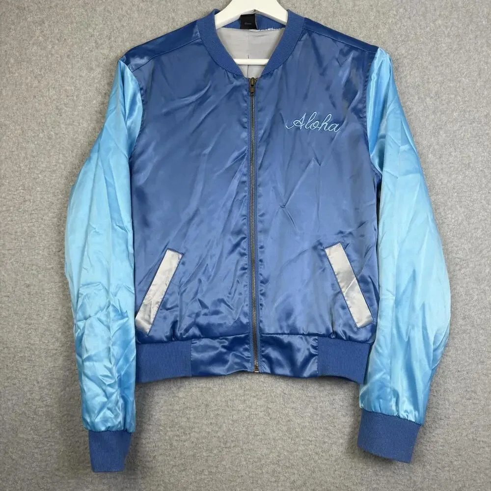 Disney Stitch Blue Bomber Jacket Embroidery Hawaii Unisex Adult Medium